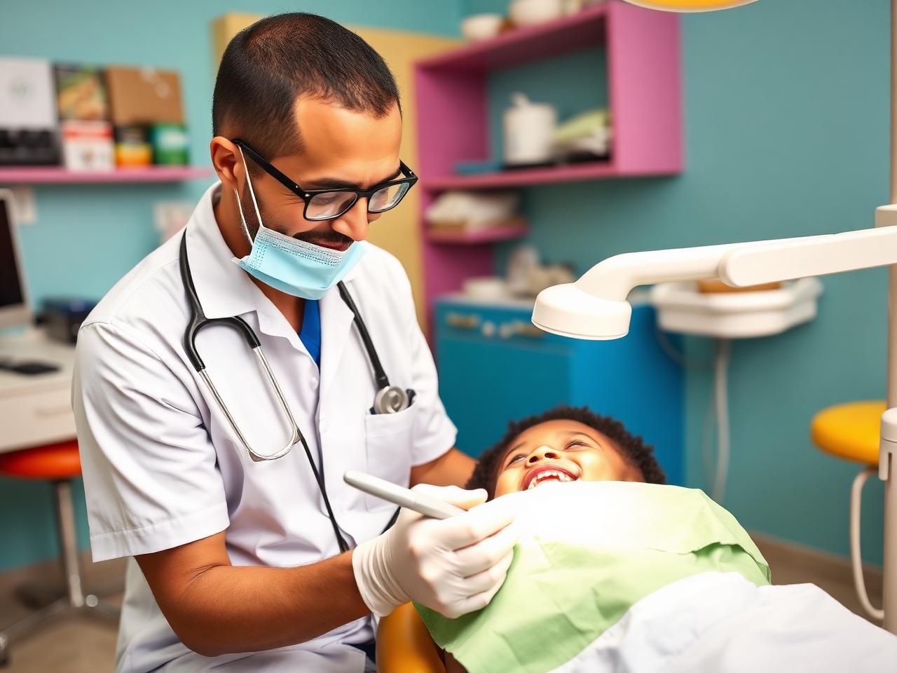 Child enjoying a friendly dental check-up in a colourful clinic