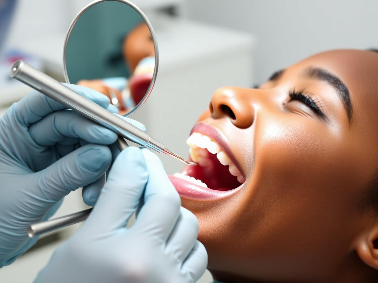 Dentist placing a tooth-coloured filling to restore a decayed tooth
