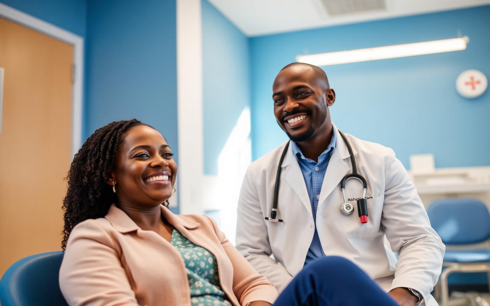 Specialist doctor consulting with a happy patient in the clinic