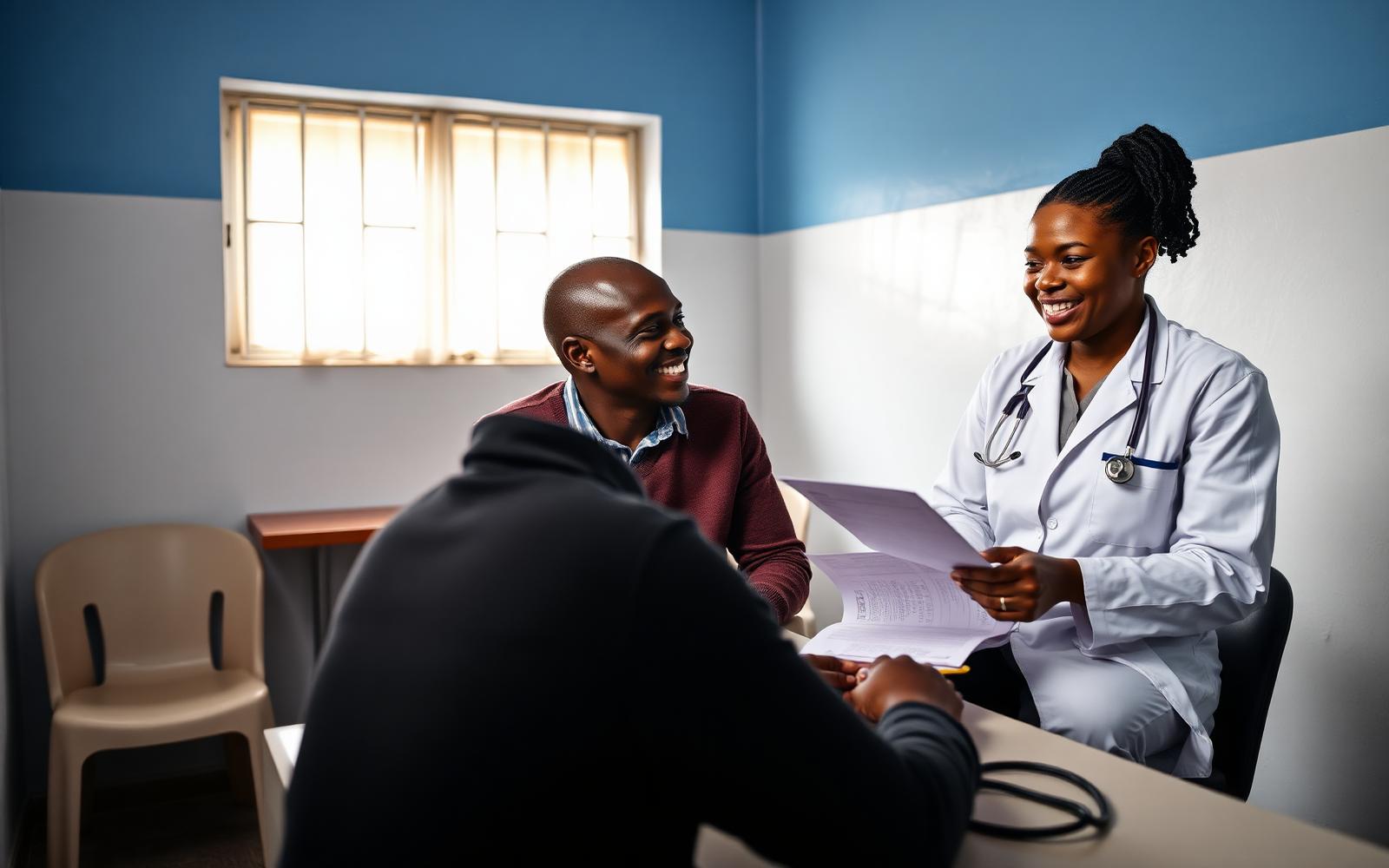 Clinician reviewing blood pressure and diabetes care with a happy patient